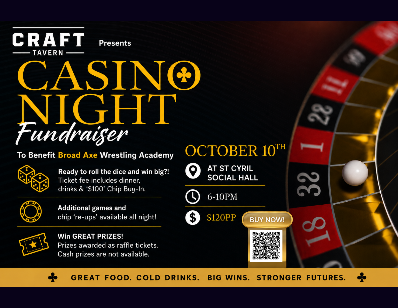 Casino Night fundraiser flyer — Craft Tavern presents, October 10 at St. Cyril Social Hall